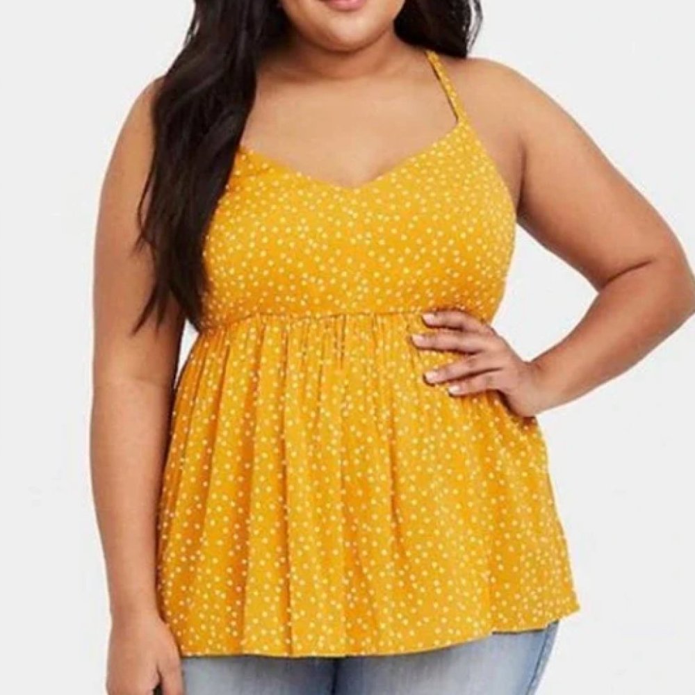 Torrid yellow dot stretch challis peplum cami size 5